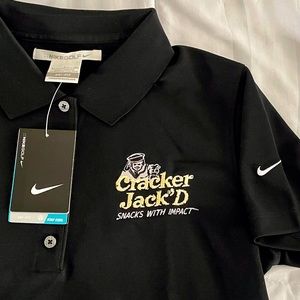 Black Nike Woman’s Golf Shirt Cracker Jack Embroidered Logo NWT